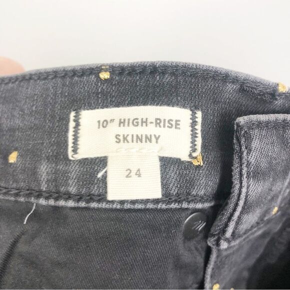 MADEWELL | 10” High Rise Skinny Jeans Black Gold Metallic Dot Women’s Size 24 - Picture 9 of 13